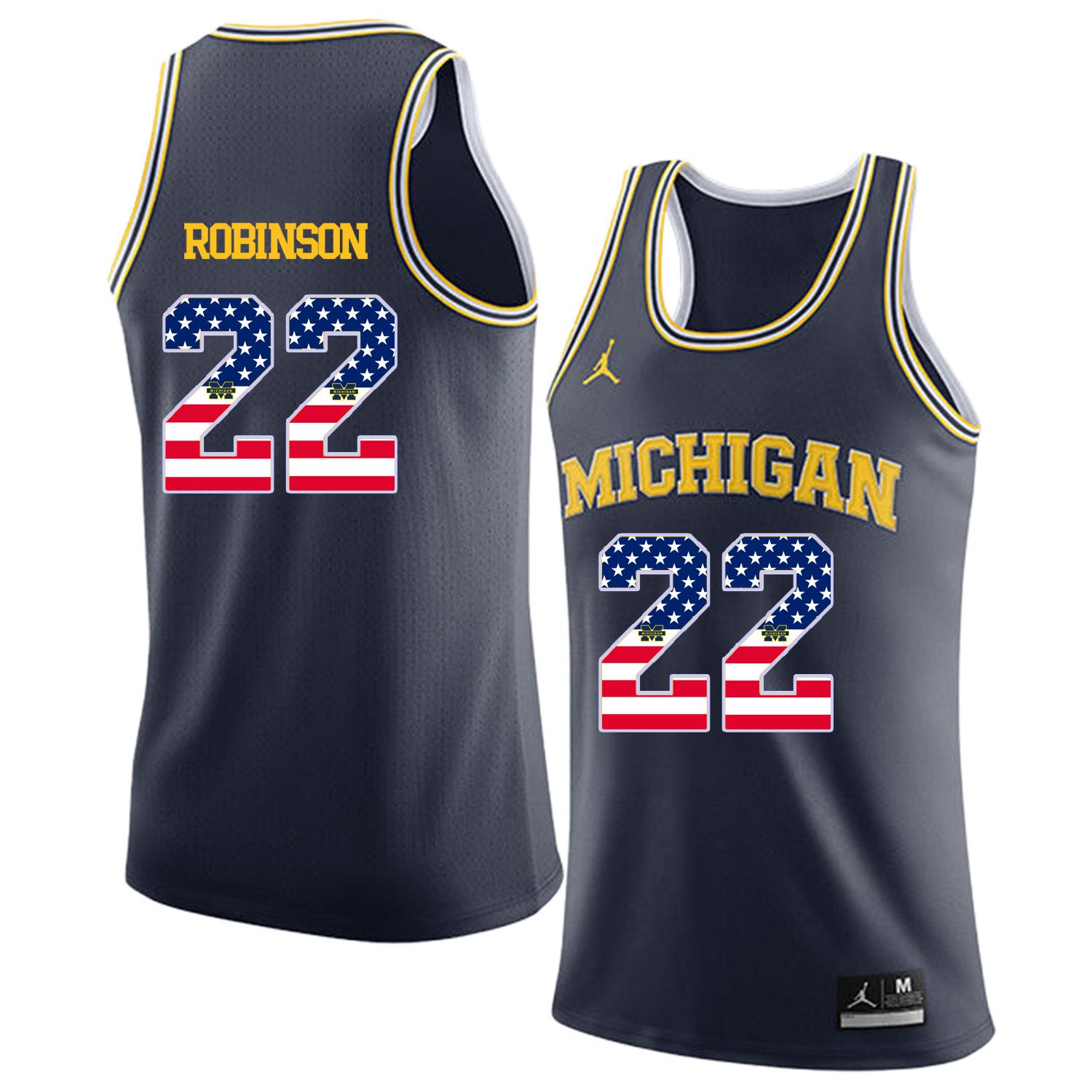 Men Jordan University of Michigan Basketball Navy #22 Robinson Flag Customized NCAA Jerseys->customized ncaa jersey->Custom Jersey